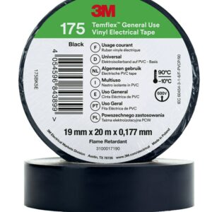 3M Temflex Black Vinyl Electrical Tape, 19mm x 20m - Image 1
