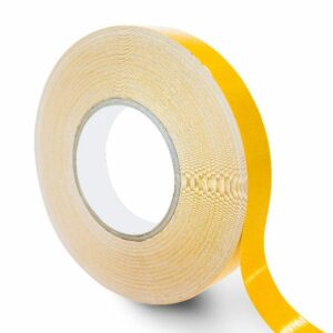 RS PRO F30 Yellow Double Sided Polyester Tape, 0.245mm Thick, PVC Backing, 12mm x 50m - Image 1