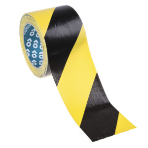 Advance Tapes AT8 Black/Yellow PVC 33m Hazard Tape, 0.14mm Thickness - Image 1