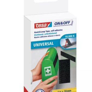 Tesa Black Hook & Loop Tape, 20mm x 1m - Image 1