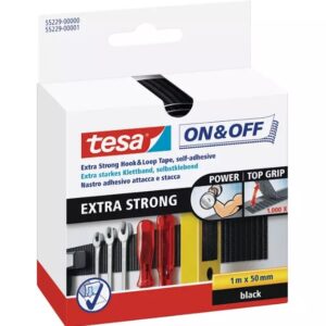 Tesa Black Hook & Loop Tape, 50mm x 1m - Image 1